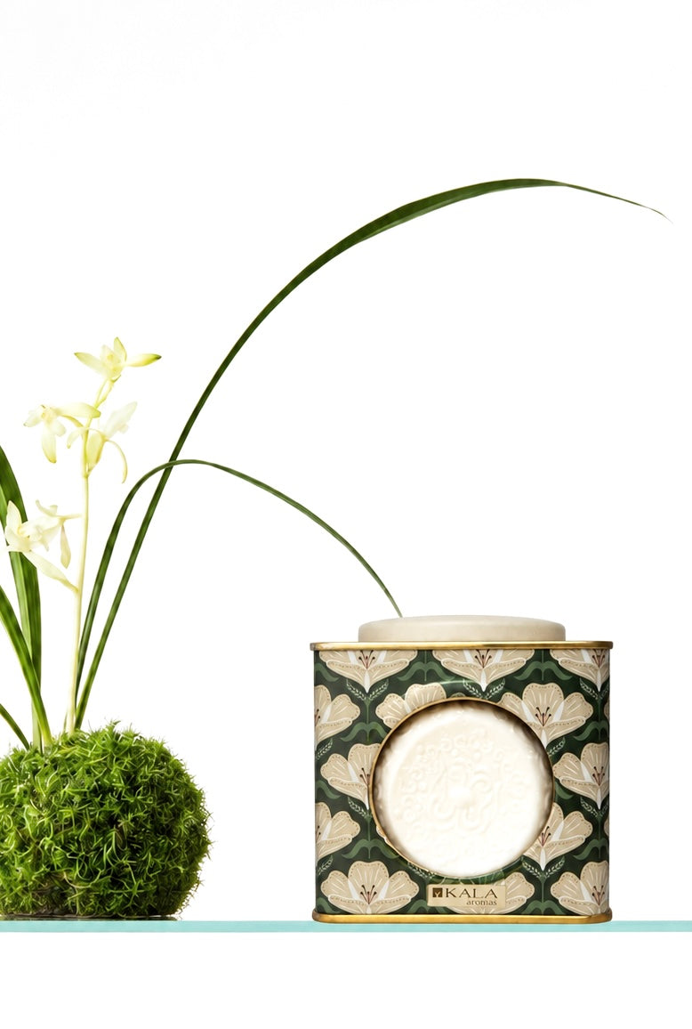 LATA VERDE FLOR CON ESPONJA Y JABON